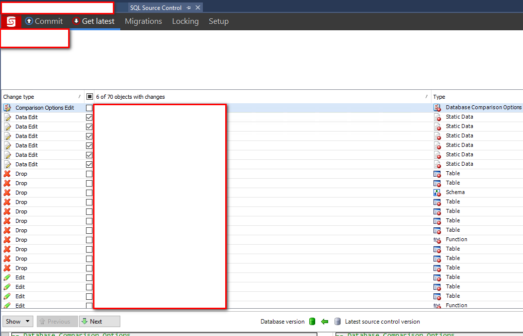 SQL Source Control Pending CHanges